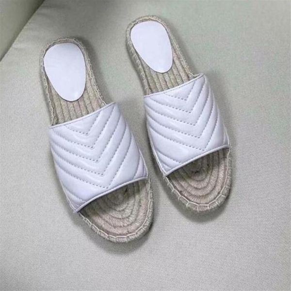 

2021 designer women slipper leather espadrille sandal luxury flat platform sscandals with the double metal beach weave shoe size 3301w, Black