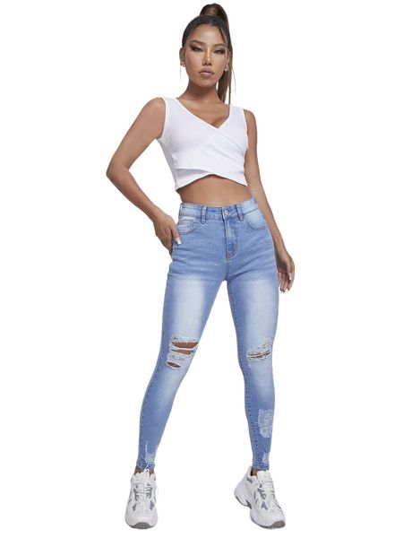

zipper fly ripped skinny jeans z8r1#, Blue