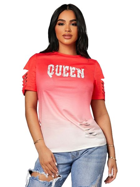 

sxy ombre letter graphic ladder ripped tee 32o7#, White