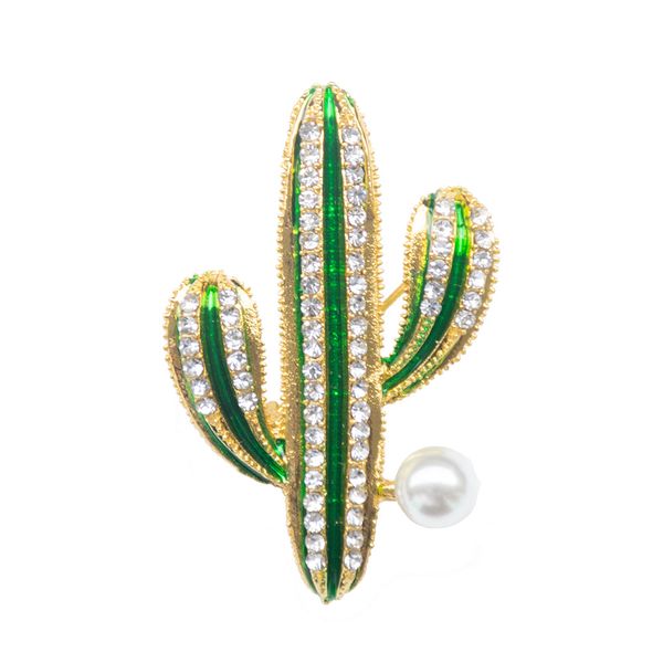 Niedliche Kaktus Strass -Brosche Frauen Perlen Brust Pin bemalt Brosche Goldfarbe Kleidungsstücke Lady Coats Accessoires Mode Schmuck