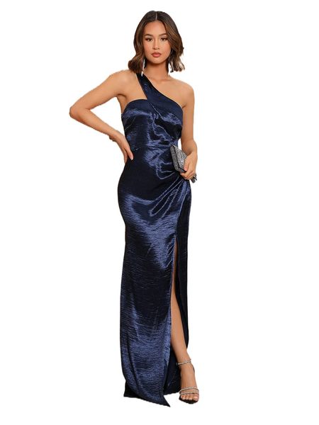 

one shoulder split thigh prom dress t6yr#, Black;gray