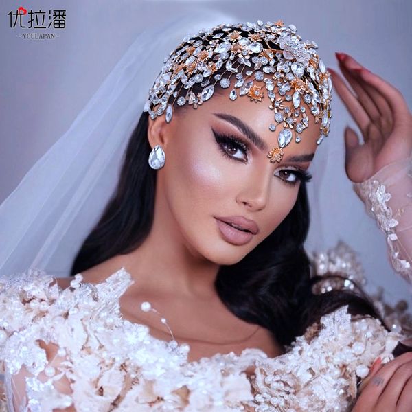 Золотая праздничная свадьба Tiara Diamond Forbe Fooping Baroque Bridal Headwear Crown Hrinestone со свадьбой Ювелирные изделия Аксессуары для волос Bridal Crowns Condsieces