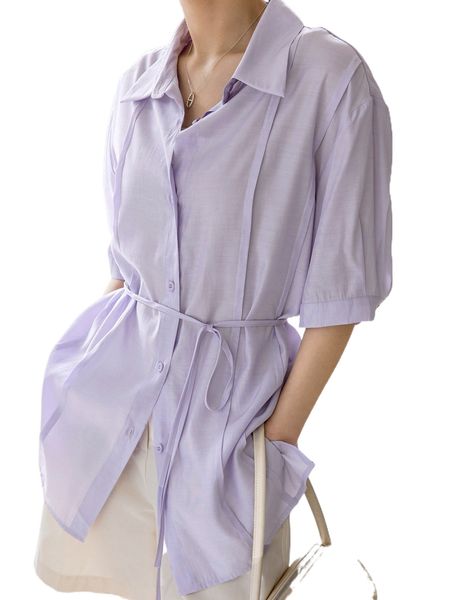 

dazy-less press crease belted blouse 92f0#, White