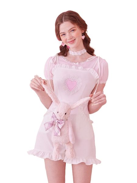 

kawaii letter embroidery heart patched frill trim romper t8z7#, Black;white