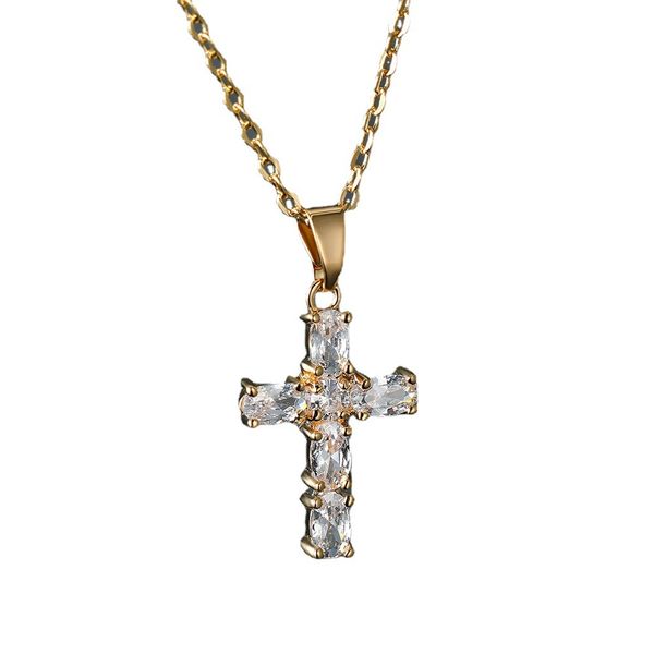 

pendant necklaces one piece jesus cross necklace for women luxury crystal rose gold silver color chains wedding jewelry easter gift