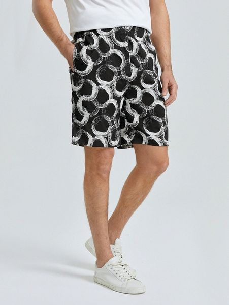 

men chain print slant pocket shorts j4so#, White;black