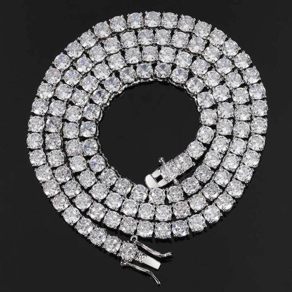 

14k white plated gold chains men's hip hop 4mm tennis chain with a row of diamond micro inlaid diamonds necklace, Silver