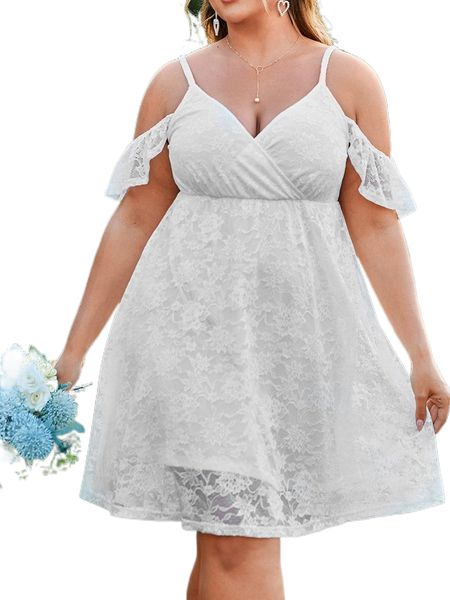 

plus floral lace cold shoulder dress d9lp#, Black