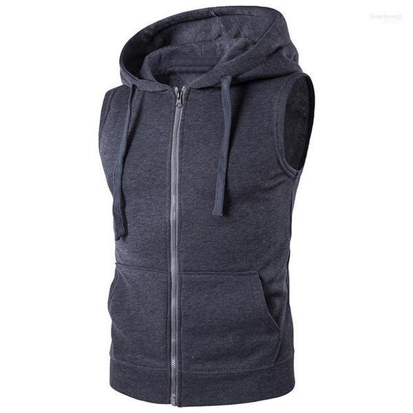 Herrenwesten Schönes Tanktop Männer mit Kapuze ärmellose Weste Gilet Reißverschluss beiläufige dünne Tasche Hoodie Tops Weste Mode Ropa Hombre Stra22