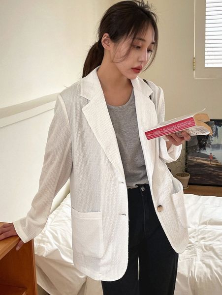 

dazy lapel neck dual pocket blazer 99ck#, White