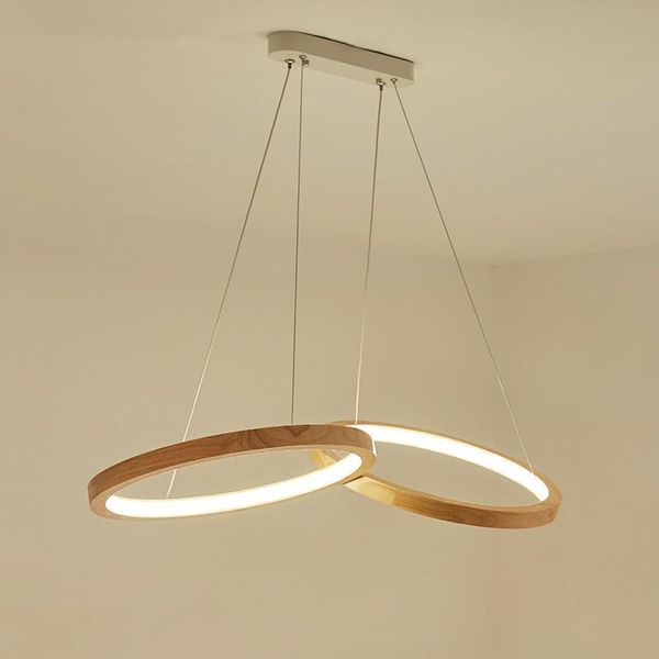 Anhängerlampen Holz LED -Leuchten für Esszimmer Zwei runde Glanzholz Küche Leuchte Hängende Laterie