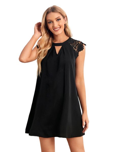 

emery rose keyhole neck guipure lace dress g6xy#, Black;gray