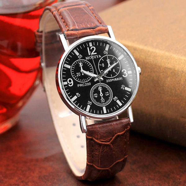 

2022 new es quartz men's blue glass belt men business watches, Slivery;brown