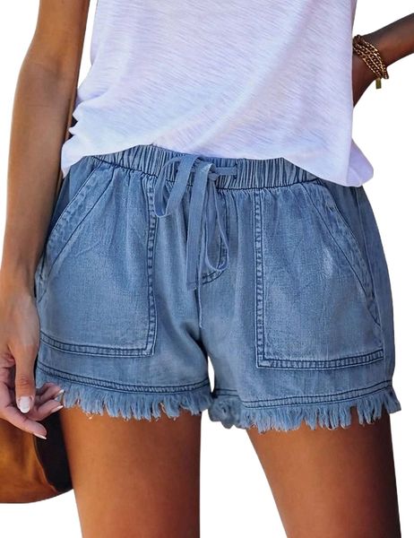 

women comfy drawstring casual high waist denim shorts with pockets z23k#, White;black