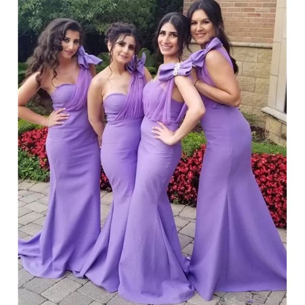 

stylish lavender mermaid bridesmaid dresses one shoulder beaded trumpet wedding guest dress sweep train satin maid of honor gowns, White;pink