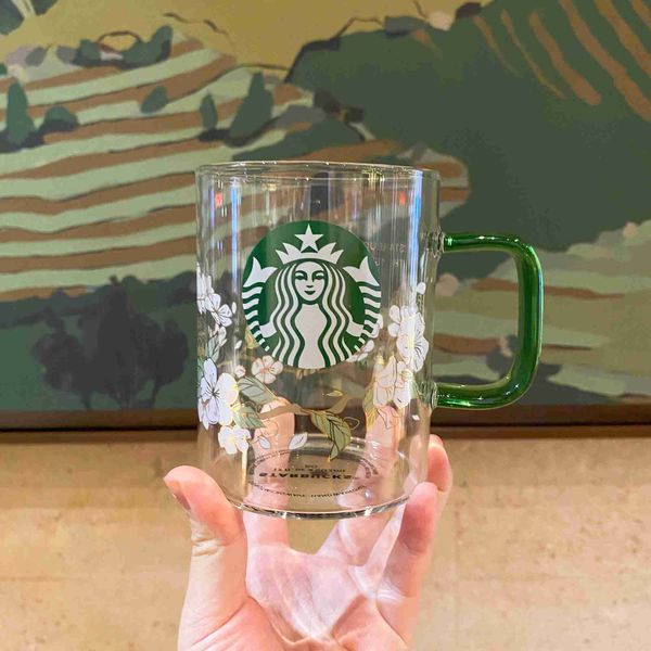 

south korea starbucks pear flower cup creative flower printed glass little fresh girl water cup heat-resistant coffee cup