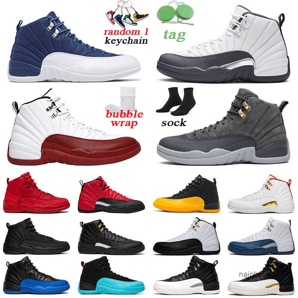 

mens basketball shoes 12s indigo dark concord white playoff 2012 men trainer sports sneakers size 7-13 air og shoe, Black
