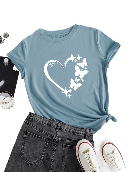 

heart and butterfly print tee d04j#, White