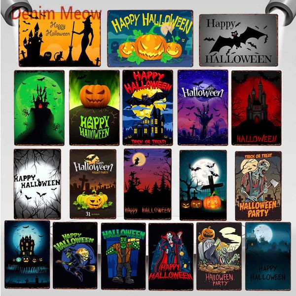 

new style happy halloween metal tin sign vintage pumpkin party trick or treat retro wall poster bar cafe club home deco