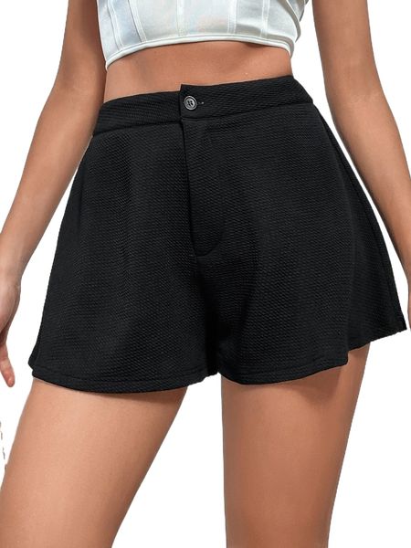 

textured zipper detail wide leg shorts 94ub#, White;black