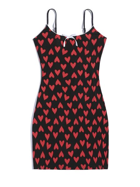

x hanna dames allover heart print bow detail cami dress o7sm#, Black;gray