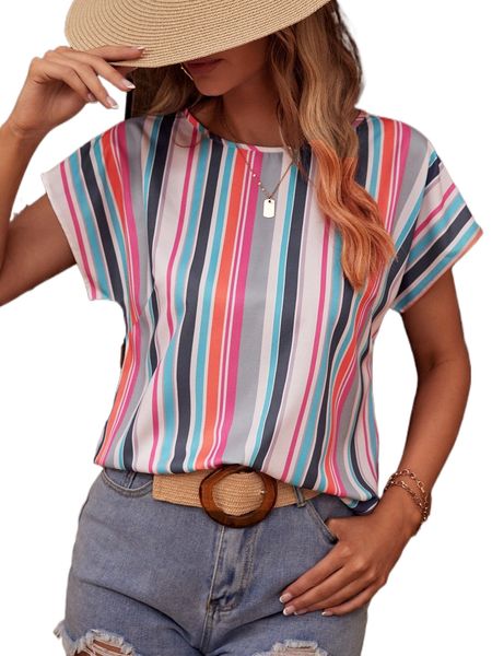 

striped batwing sleeve blouse c6np#, White