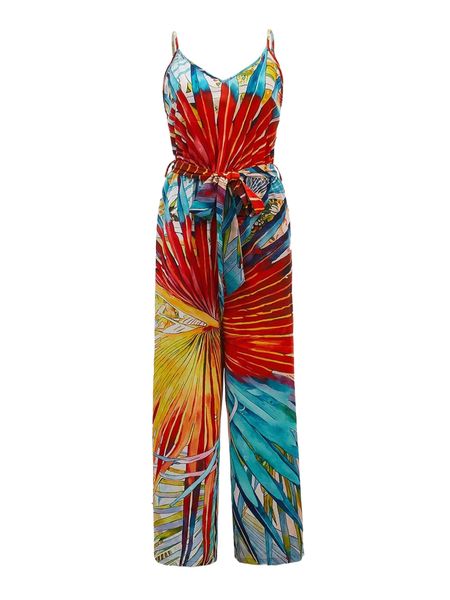 

x joanna szumska allover print wide leg belted cami jumpsuit f4es#, Black;white