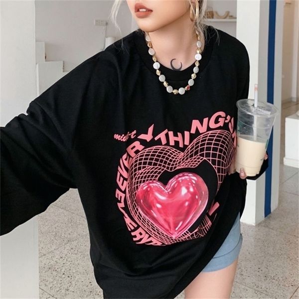 

harajuku love print letter graphic t-shirt fashion long sleeve clothes autumn goth mujer korean streetwear 220401, White