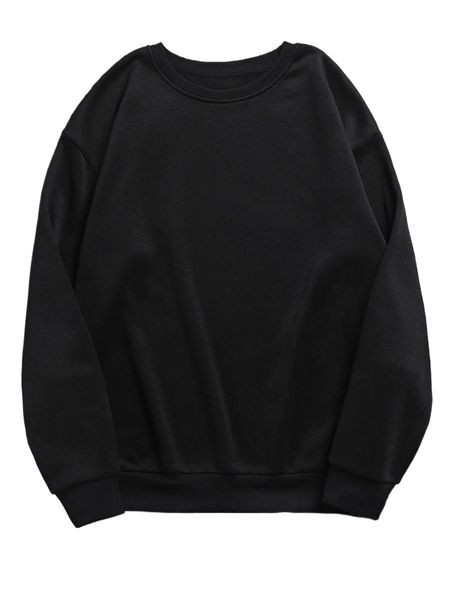 

solid round neck thermal pullover 15fb#, Black