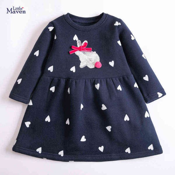 

little maven 2022 winter and autumn dress kids baby girls thick dress with sequin rabbit dark casual clothes for children 2-7 l220715, Red;yellow