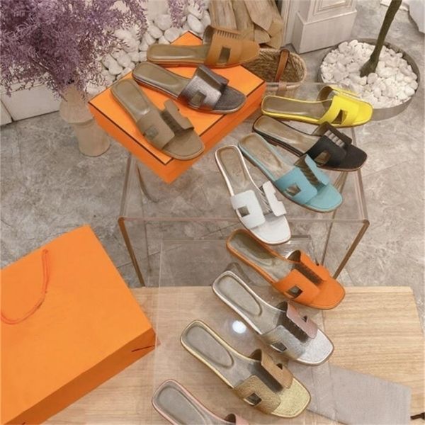 

designer herme women oran slippers slipper lady sandal sandals beach slides summer real leather platform flats shoes outdoor luxury shoeh8nm, Black