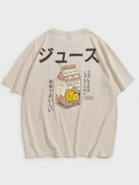 

men japanese letter & cartoon graphic tee m9ik#, White;black