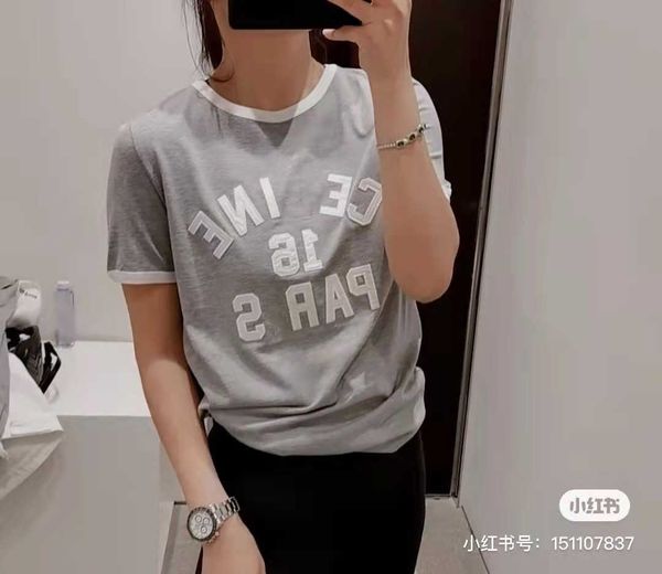 

women's t-shirt cel's spring and summer 2022 new round neck straight tube loose lesbian senior grey printed letter versatile cotto, White
