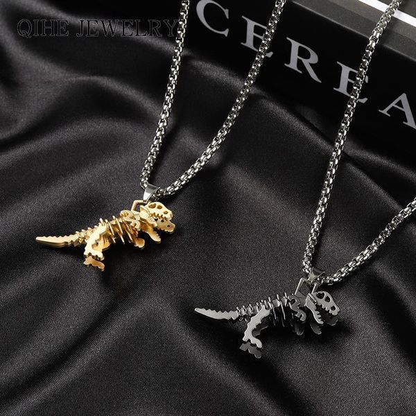 Colares pendentes de colar de dinossauro 3D de metal vintage Chapa de cartoon de desenho animado Charm para mulheres de colar de hiphop cool