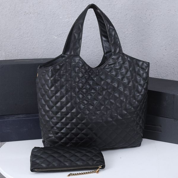 

totes icare maxi shopping in quilted lambskin real leather large capacity shoulder tote bag diamond with chain coin wallet