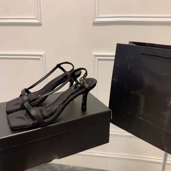 

designer sandals slingback stilletto heel sandale slide slipper shoe crystal diamanta decoration straps charms heels square toe shoes black