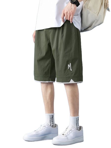 

men letter embroidered drawstring waist shorts 07oq#, White;black