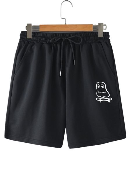 

men letter & cartoon graphic drawstring waist shorts p5cf#, White;black