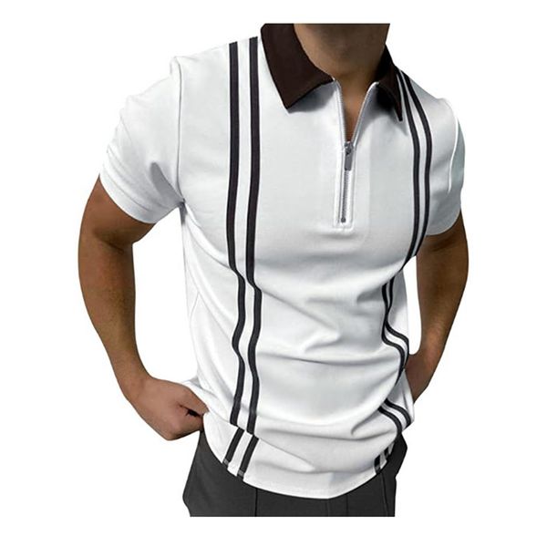 

summer 3d stripe print polos tshirts for men slim fit zipper button lapel designer short sleeve loose casual polo shirts 3dpolo1, White;black