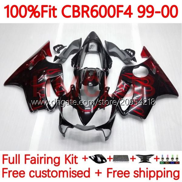 Corpo de molde de injeção para Honda CBr 600 F4 FS CC 600F4 600CC 1999-2000 Bodywork 136no.83 100% FIT CBR600F4 CBR600 F4 99 00 CBR600FS 1999 2000 OEM Fairing Kit Flames Vermelho