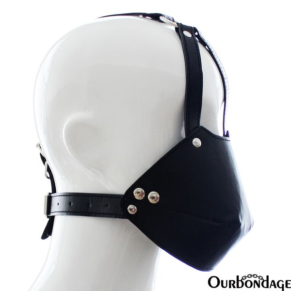 OurBondage PU Celure Belt Focinho de borracha Cabeça de borracha Caixa de cinta Restrições de escravidão Máscara brinquedos sexy para homens mulheres casais