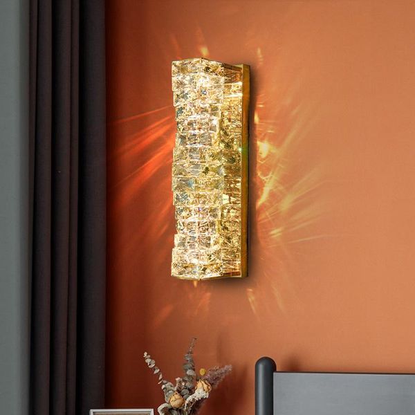 Lampada da parete Luce moderna di lusso K9 Cristallo Camera da letto Comodino Corridoio Luci interne Oro/Cromo LED Sconce per soggiorno/sala da pranzo/elWall