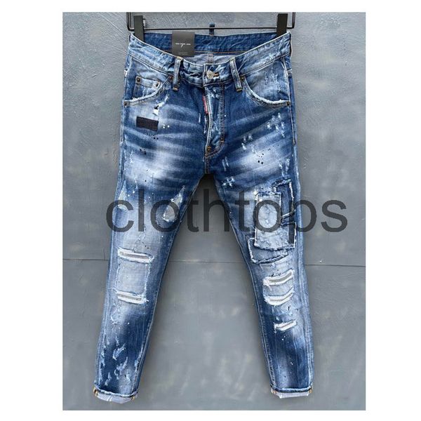 

2022 luxury designer mens badge rips stretch black jeans fashion designer slim fit washed motocycle denim pants panelled hip hop trouserscp, Blue