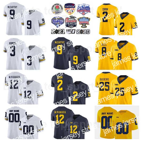 

james ncaa college football michigan wolverines jersey 12 cade mcnamara 9 jj mccarthy 2 blake corum 3 aj henning 25 hassan haskins 8 ronnie, Black