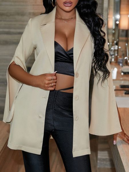 

sxy split sleeve single breasted belted blazer l64v#, White