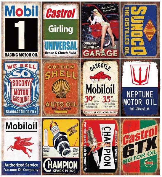 

12 pieces gas and oil , retro vintage metal sign for home man cave garage, 8x12 inch/20x30cm
