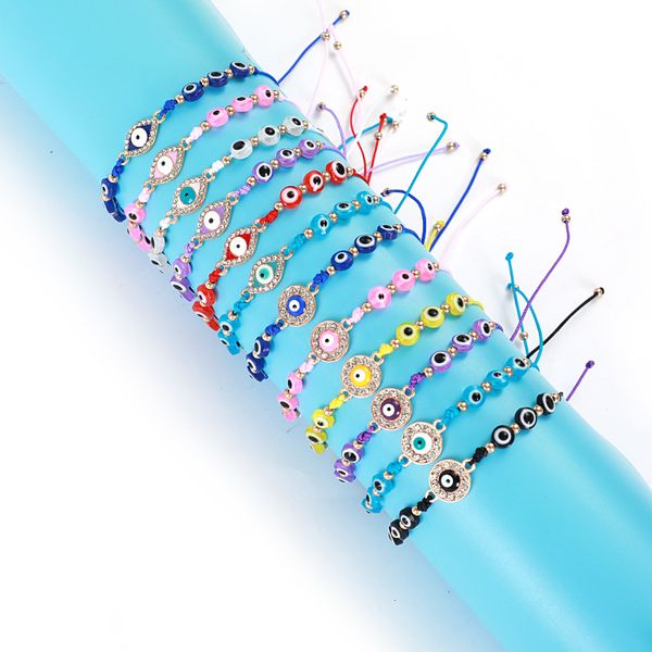 

12pc/pack summer candy color evil eye bracelet glass crystal seed bead friendship jewelry charm bracelets lovely women men friendship, Golden;silver