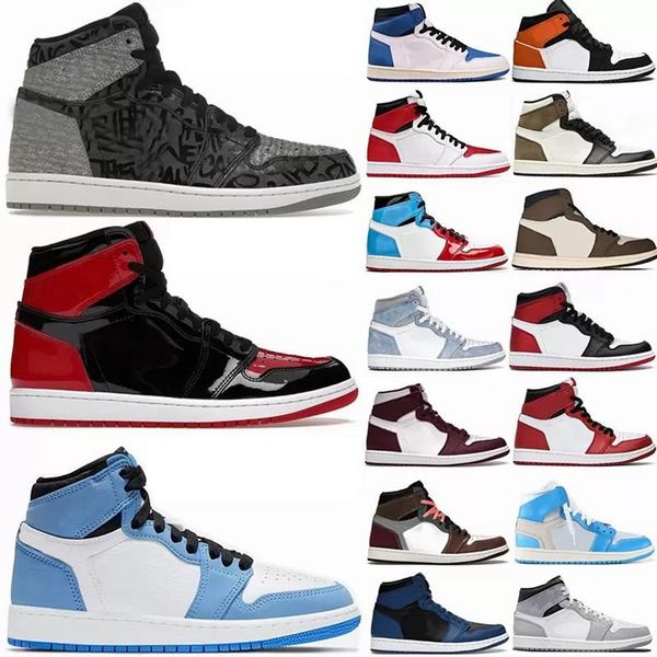 

jumpman 1 men basketball shoes women mens 1s university blue sneakers trophy room chicago red high og hyper royal barely orange digital pink, Black