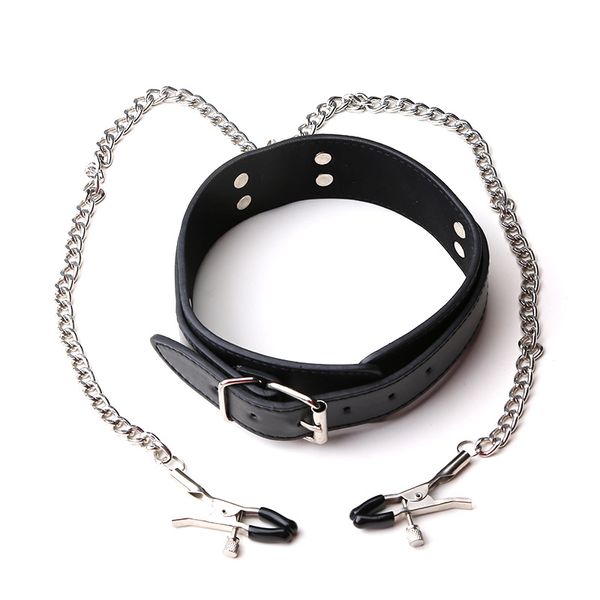 Bondage Restraint Equipment Catena in metallo Morsetto per capezzoli Collare per collo regolabile Giocattoli erotici per adulti per donna Gioco per coppie di uomini