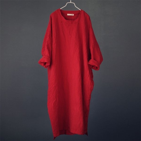 

johnature women vintage maxi dress 2020 spring new bat sleeve embroidery cotton linen plus size robe long sleeve long dresses lj200820, Black;gray